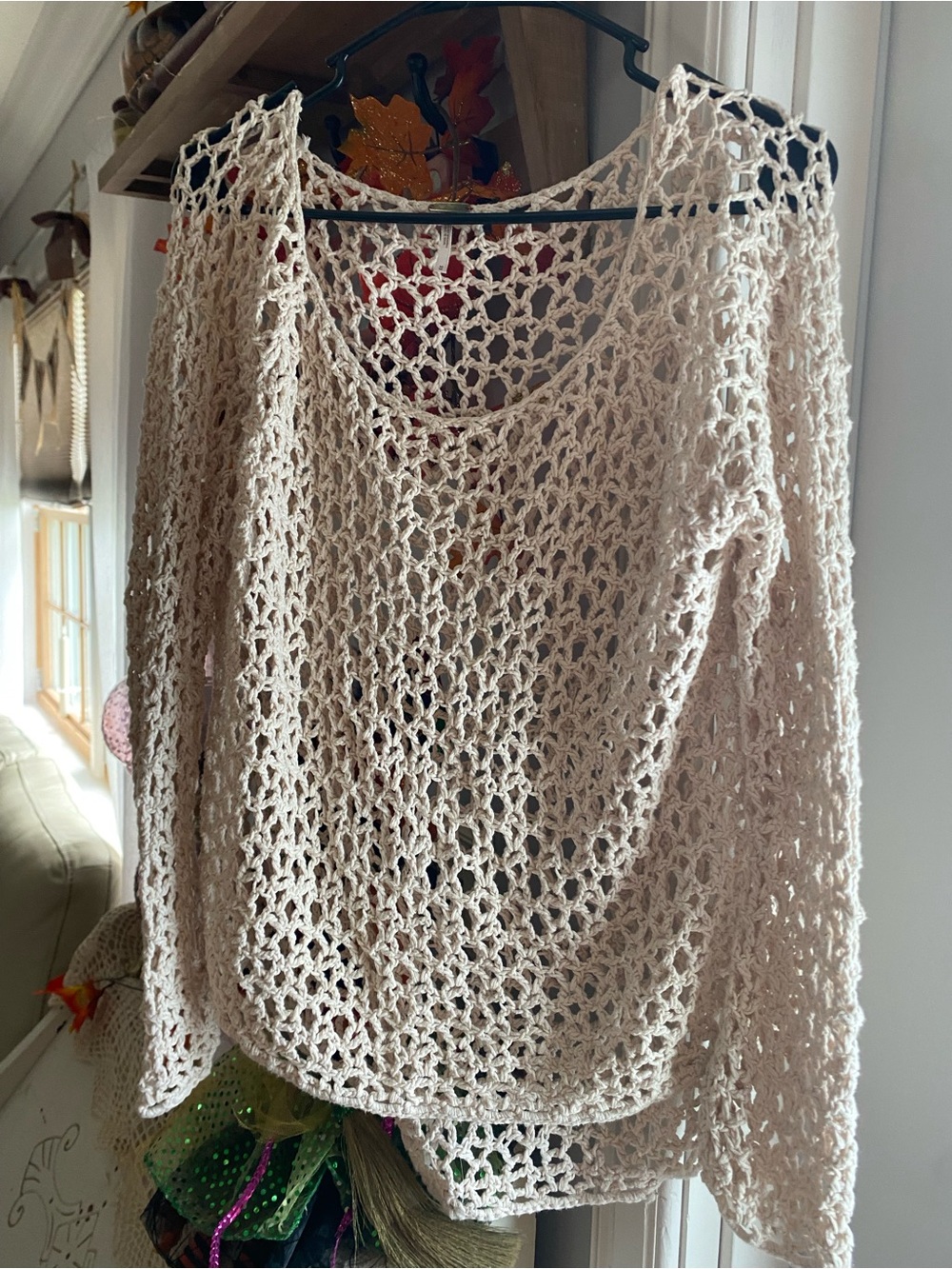 Free People Cream Crochet Off-the-Shoulder Sweater